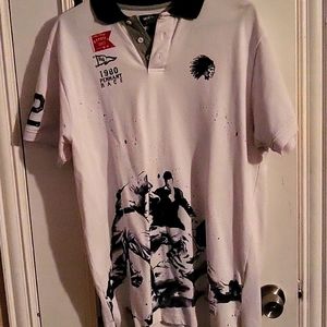 Hustlegang Mens XL polo white and navy